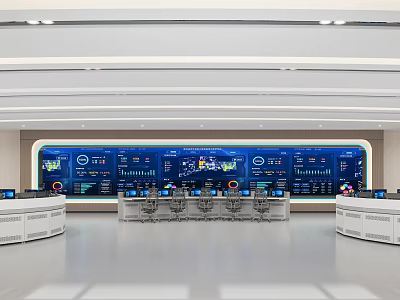 Modern Control Room With Multiple Monitors Data Monitoring And Operator Consoles 3d model