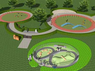 Scenic Park Landscape With Running Tracks Children's Play Area Trees And Seating Areas 3d model