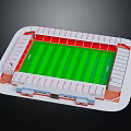Football Stadium Design With Green Pitch Red and White Stands Roof and Seats