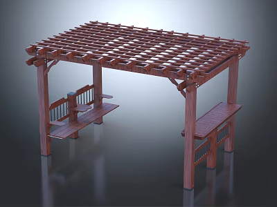 Outdoor Wooden Pergola With Lattice Roof Bench And Side Shelf Design 3d model