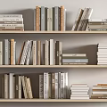 Books And Magazines In Various Sizes On Wooden Bookshelf With Stacked Upright Arrangement