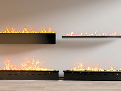 Modern Hanging and Built-in Fireplaces with Realistic Flames in Home Interior Design 3d model