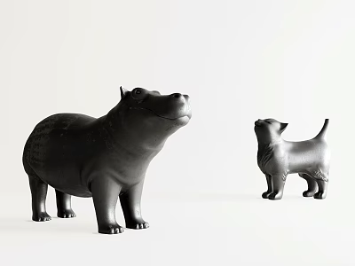 Stylish Black Animal Shaped Single Chairs Hippo And Cat Models On White Background 3d model