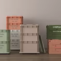 Multicolor Storage Boxes With Printed Text And Wheels Stackable Design For Camping Beach 3d model
