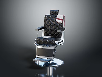 Classic Barber Chair Furniture With Black Diamond Quilted Upholstery Silver Metal Frame And Round Base 3d model