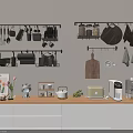 Modern Kitchen Tableware Set with Hanging Utensils Cutting Boards and Storage Racks 3d model