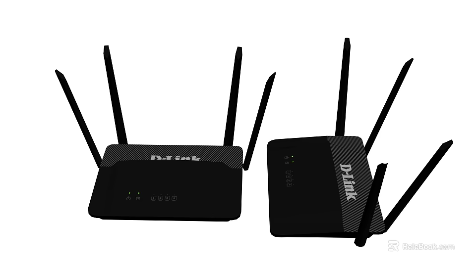 D Link Wireless Routers With Multiple Antennas And Black Design For Home Network Setup 3d model
