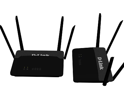D Link Wireless Routers With Multiple Antennas And Black Design For Home Network Setup 3d model