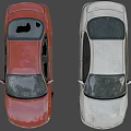 Two Worn Out Cars Red And White Exterior Side By Side View