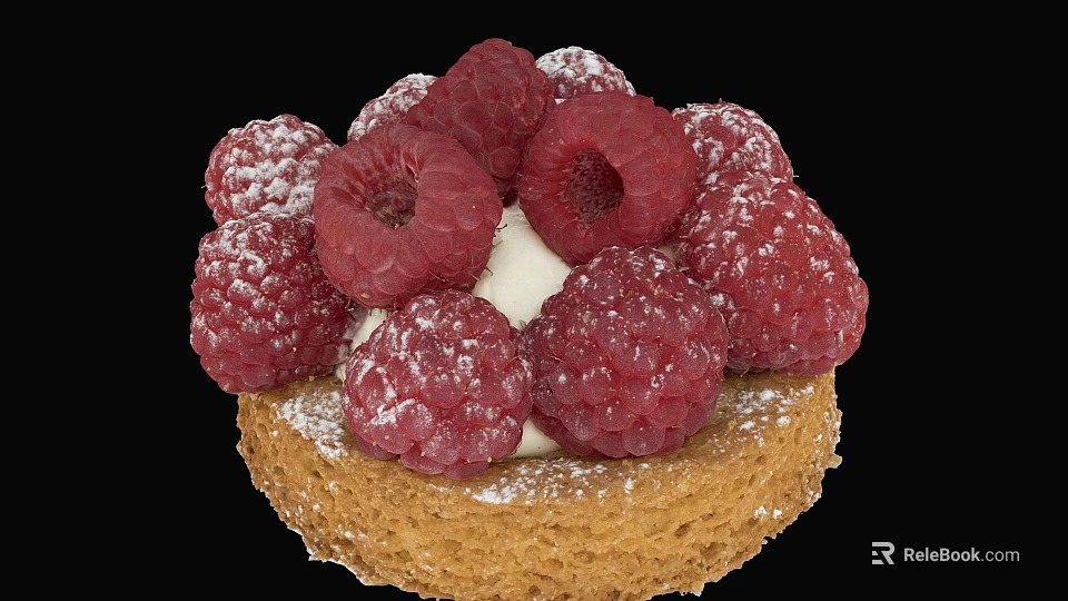 Fresh Raspberry Tart With Cream Filling And Powdered Sugar Topping 3d model 