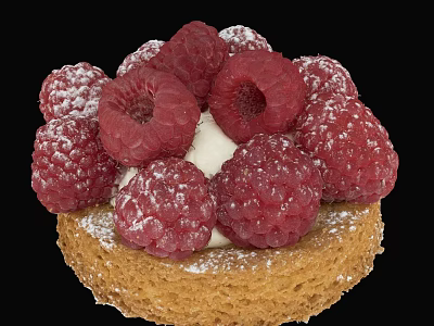 Fresh Raspberry Tart With Cream Filling And Powdered Sugar Topping 3d model