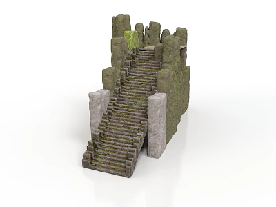 Modern Landscape Design With Moss Covered Stone Stairs And Stone Walls 3d model