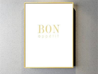 Elegant Framed Wall Art with Gold Border White Background and BON appetit Text 3d model