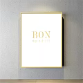 Elegant Framed Wall Art with Gold Border White Background and BON appetit Text