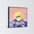 Three Panel Abstract Paintings With Surreal Mountain Moon And Geometric Shapes 3d model