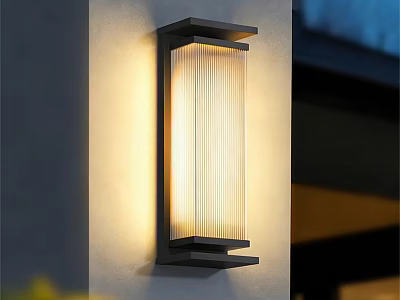 Modern Outdoor Wall Sconce with Black Frame and Ribbed Shade Emitting Soft Light 3d model