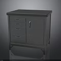 Modern Gray Storage Cabinet With Blue Countertop Multiple Drawers And Single Door