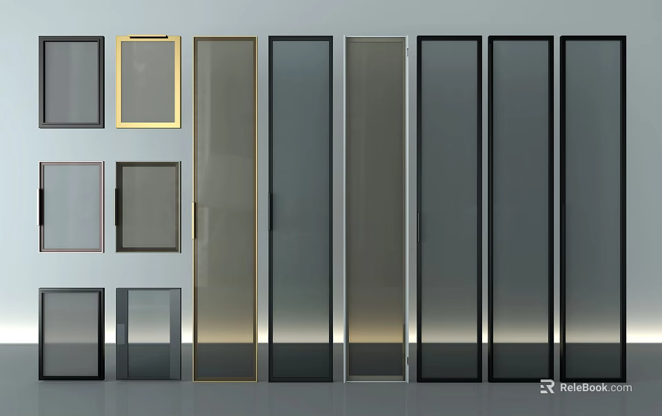 Various Glass Door Designs With Gold And Black Frames For Interior Decor 3d model 