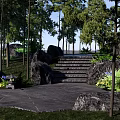 Natural Garden Landscape With Stone Path Steps Rocks And Lush Green Plants