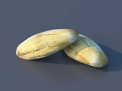 Two Oval Shaped Bread Loaves With Cracked Surface And Golden White Color On Grey Background 3d model