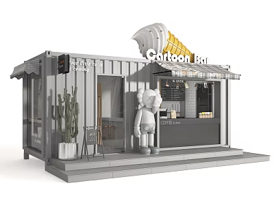 Container Building Converted Into Cartoon Ice Cream Bar With Outdoor Cactus Decor 3d model