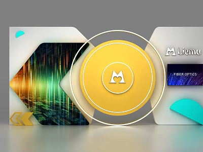 Modern Display Shelves With Illuminated Yellow Logo And Geometric White Panels 3d model