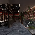 Modern Restaurant Interior With Decorative Wall Green Plants And Ambient Lighting 3d model