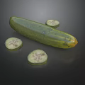 Vibrant Fresh Green Whole Cucumber With Sliced Pieces On Dark Background