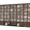 Spacious Wooden Bookcase Featuring Multi Compartments And Arched Shelves Filled With Books