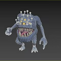 Grotesque Blue Monster Character With Multiple Yellow Eyes Sharp Teeth And Long Limbs 3d model
