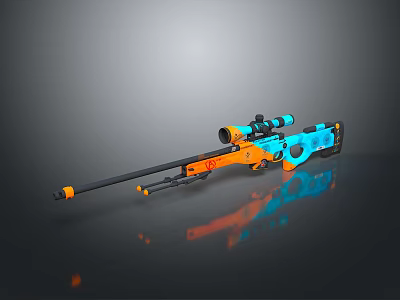 Orange and Blue Sniper Rifle with Scope Long Barrel and Modern Tactical Design 3d model
