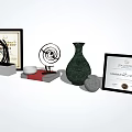 Elegant Decorative Ornament Set With Trophy Certificate Green Vase And Plaque