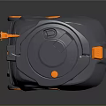 Domestic User Using Creature Shaped Vacuum Cleaner With Grey Shell And Orange Details