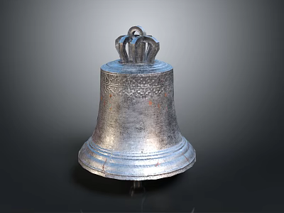 Ornate Silver Bell With Crown Top And Intricate Carved Surface Design 3d model
