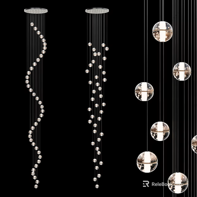 Contemporary Crystal Chandelier Designs With Spiral Bead Strands And Spherical Pendants 3d model 
