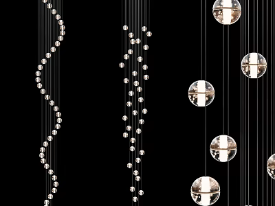Contemporary Crystal Chandelier Designs With Spiral Bead Strands And Spherical Pendants 3d model