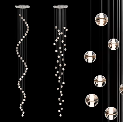 Contemporary Crystal Chandelier Designs With Spiral Bead Strands And Spherical Pendants 3d model