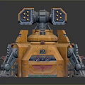 Orange Sci Fi Mechanical Base With Multiple Parts Circular Design And Metallic Support Structures