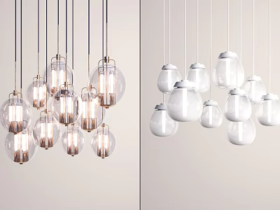 Modern Chandeliers With Golden Metal Frames Transparent Glass And White Shades 3d model