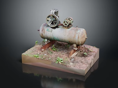 Old Rusted Vintage Industrial Equipment Model with Dirt and Grass Base 3d model