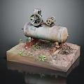 Old Rusted Vintage Industrial Equipment Model with Dirt and Grass Base