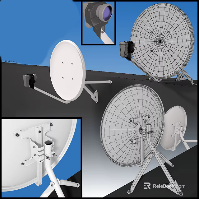 Satellite Dishes With Mounting Brackets And Structural Details From Different Angles 3d model 