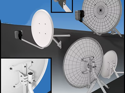 Satellite Dishes With Mounting Brackets And Structural Details From Different Angles 3d model