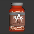 Premium Food Supplement NAC Capsules in Red Bottle with Orange Pills