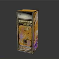 Vintage Artistic Vending Machine With Orange Purple Graffiti And Transparent Glass Door
