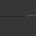 Traditional Long Handled Scythe Weapon with Metal Blade and Decorative Golden Brown Handle