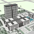 Modern High Rise Commercial Complex With Central Plaza Greenery And Urban Open Space
