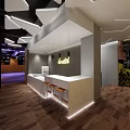 Modern Lounge Area Interior With Brick Wall Graffiti Art Comfortable Sofas And Yellow Bar Counter
