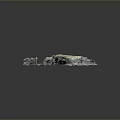 Detailed Rock Formation Model With Cave Green Vegetation And Small Figure