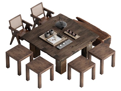 Country Dining Table and Chair 3d model